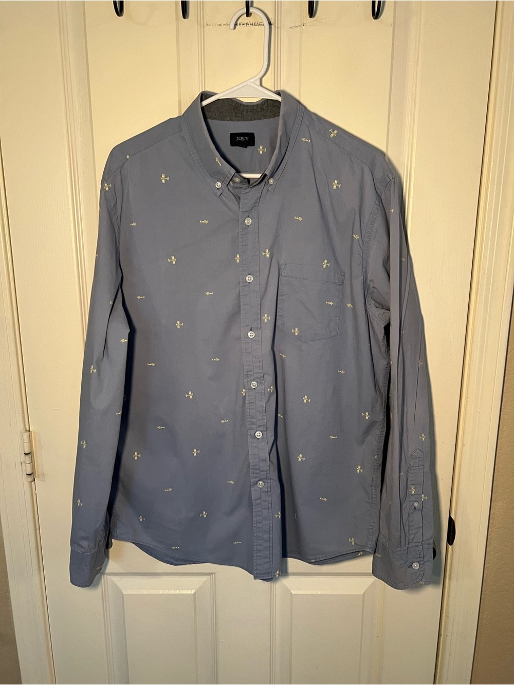 J.Crew Men’s Large Airplane Print Button Down Shirt Blue 100% Cotton
